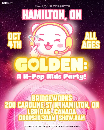 Event artwork: GOLDEN: A K-Pop Kids Party — Bridgeworks — Hamilton — 4 October 2026
