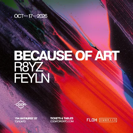 Event artwork: Because of Art — CODA — Toronto — 17 October 2026