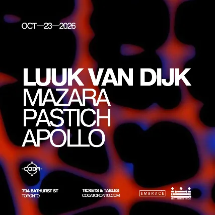Event artwork: Luuk Van Dijk — CODA — Toronto — 23 October 2026