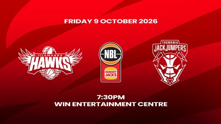 Event artwork: 2026-27 Hungry Jacks NBL Season - Illawarra Hawks v Cairns Taipans — WIN Entertainment Centre — Wollongong — 11 October 2026
