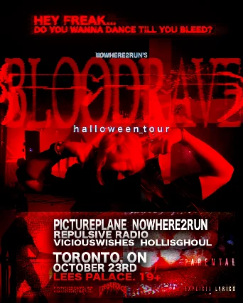 Event artwork: BLOODRAVE w/ PICTUREPLANE, NOWHERETORUN, REPULSIVE RADIO, VICIOUSWISHES, HOLLISGHOUL — Lee's Palace — Toronto — 23 October 2026