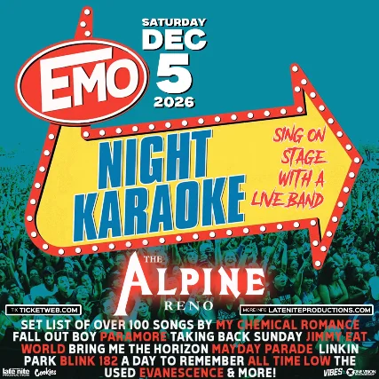 Event artwork: EMO NIGHT KARAOKE — The Alpine — Reno — 5 December 2026
